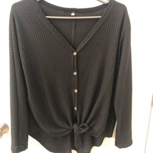 Button down front tie shirt